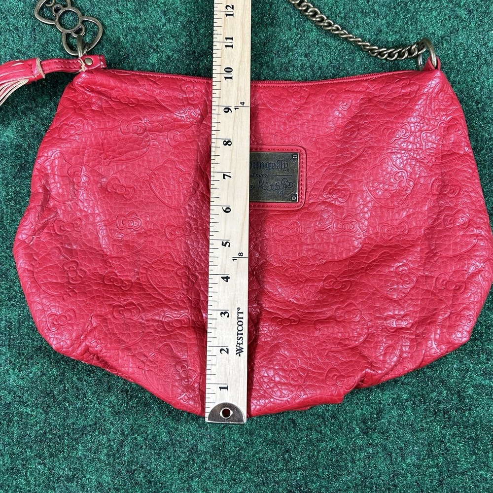 Loungefly Hello Kitty Purse Red Chain Bow Strap Tassel Bag Travel All Over Print - Picture 15 of 16